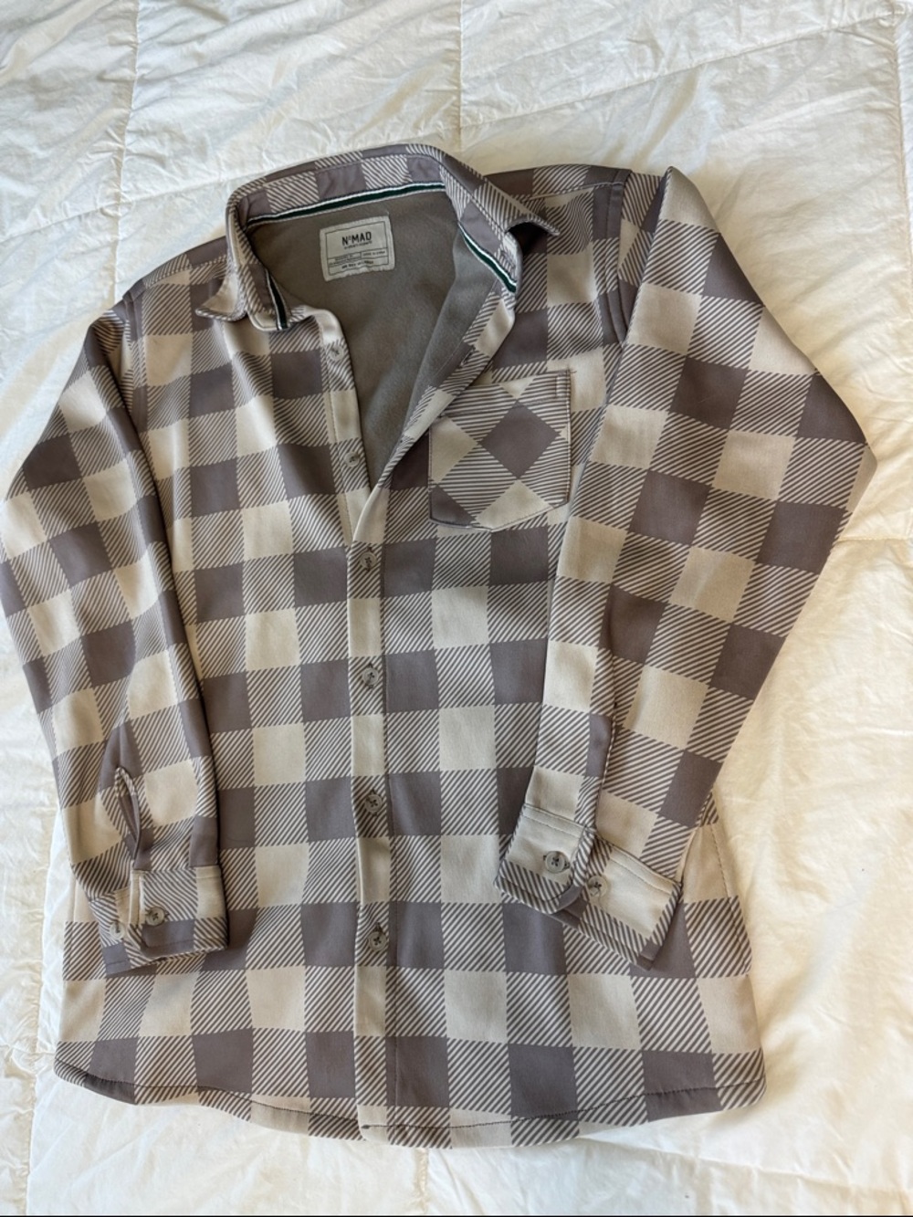 Thread & Supply Brown and Beige Plaid Hooded Button Shirt